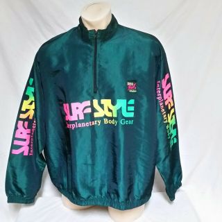 Vtg Surf Style Windbreaker Jacket Neon Iridescent Pullover Coat Beach 90s Large