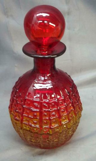 Vintage Blenko Art Glass American Mcm Tangerine Liquor Bottle Decanter Amberina