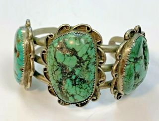 Huge Vintage Native American Navajo Turquoise Silver Cuff Bracelet 60.  1 Grams