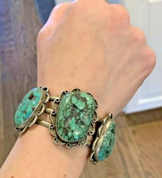Huge Vintage Native American Navajo Turquoise Silver Cuff Bracelet 60.  1 grams 2