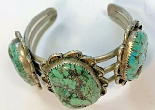 Huge Vintage Native American Navajo Turquoise Silver Cuff Bracelet 60.  1 grams 4