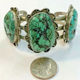 Huge Vintage Native American Navajo Turquoise Silver Cuff Bracelet 60.  1 grams 7