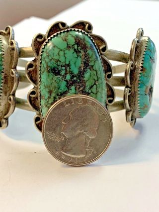 Huge Vintage Native American Navajo Turquoise Silver Cuff Bracelet 60.  1 grams 8