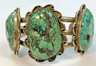 Huge Vintage Native American Navajo Turquoise Silver Cuff Bracelet 60.  1 grams 9