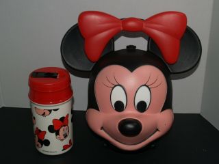 Walt Disney Aladdin Minnie Mouse Head Lunch Box Kit With Thermos Vintage