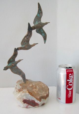 Vintage Curtis Jere Art Bronze Sculpture Quartz Seagulls Birds Label