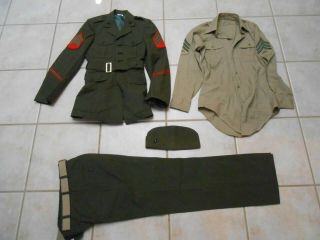 Vintage Set Usmc Tropical Uniform Trouser Cap Coat Shirt Vietnam Military Marine
