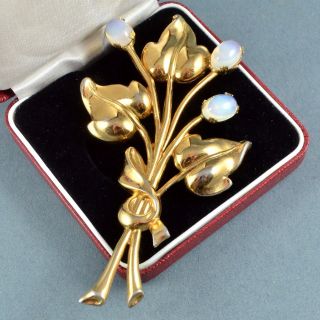 Vintage Brooch Coro Large 1940s Faux Moonstone Goldtone Flower Bridal Jewellery