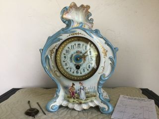 19th Century French Sevres Antique Hand Painted & Signed Porcelain Mantel Clock
