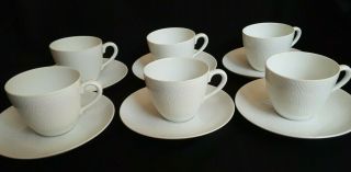 Vintage Set Of 6 Royal Copenhagen / Axel Salto White Porcelain Tea Cup & Saucers