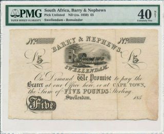 Barry & Nephews South Africa 5 Pounds Nd (ca.  1850) Rare Pmg 40net