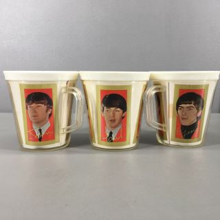 3 - Beatles Vintage Plastic Mug Coffee Cups Nems John Lennon Paul Ringo Harrison