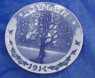 Vintage Royal Copenhagen 1914 Signed Christmas Plate Sparrows In Tree At Church