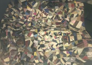 Large Antique Silk Crazy Quilt Top With Alot Of Embroidery 2