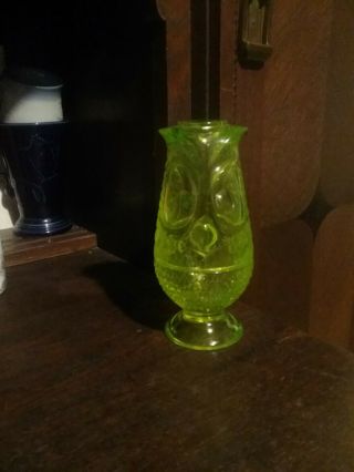 RARE Viking Vaseline Glass Owl Fairy Lamp,  Vintage Uranium Glass,  Tiki Owl 2