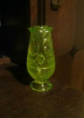 RARE Viking Vaseline Glass Owl Fairy Lamp,  Vintage Uranium Glass,  Tiki Owl 4