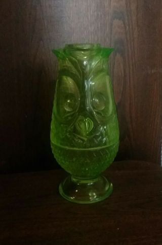 RARE Viking Vaseline Glass Owl Fairy Lamp,  Vintage Uranium Glass,  Tiki Owl 8