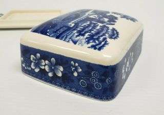 VERY RARE Antique SPODE ' S TOWER Blue 2 - piece SQUARE COVERED BUTTER DISH Copeland 3
