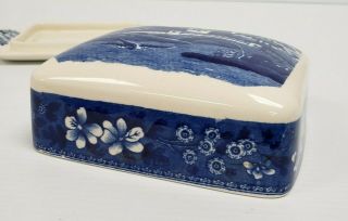 VERY RARE Antique SPODE ' S TOWER Blue 2 - piece SQUARE COVERED BUTTER DISH Copeland 4