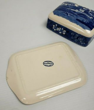 VERY RARE Antique SPODE ' S TOWER Blue 2 - piece SQUARE COVERED BUTTER DISH Copeland 7