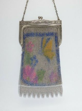 Whiting & Davis Art Deco Enamel Butterfly Metal Mesh Purse Flapper Handbag 1920s