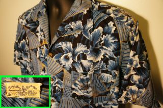 Vintage 1950’s Surfriders Floral Pattern Gold Leaf Detail Vtg Hawaiian Shirt 25