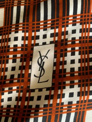 Ysl Yves Saint Laurent Vintage White Brown And Black Square Silk Scarf