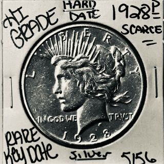 1928 Peace Silver Dollar Hi Grade U.  S.  Rare Key Coin 5156