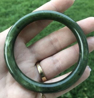 Vintage Carved Dark Green Spinach Jade Bangle Bracelet 40 Grams