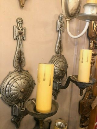 Pair Vintage 1920s Aluminum Compass Style Wall Sconces Re - Wired
