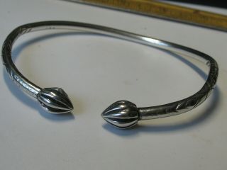 Hand Forged Vtg Sterling Silver Unisex Bud Finials Cuff Bangle Bracelet 33 Grams