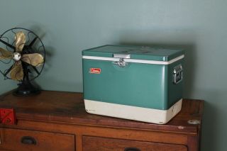 Vintage Coleman Cooler Ice Chest Smaller Verison Old Camping / Photography Decor