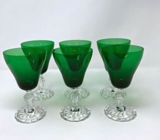 6 Vintage Fostoria Colonial Dame Green 6 1/2 " 11 Oz Water Goblets Forest Green