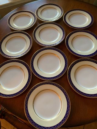 10 Antique Minton For Davis Collamore Co 10.  5 Inch Dinner Plates Blue And Gold