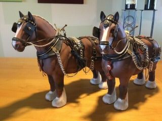 Rare Pair (2) Vintage Beswick Pottery Shire Harness Horses.  Price Includes Both