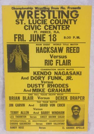 Vtg Nwa Florida Championship Wrestling Poster 80s Ft.  Pierce St.  Lucie Ric Flair