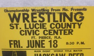 Vtg NWA Florida Championship Wrestling Poster 80s Ft.  Pierce St.  Lucie Ric Flair 2