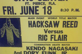 Vtg NWA Florida Championship Wrestling Poster 80s Ft.  Pierce St.  Lucie Ric Flair 3