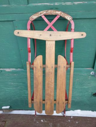 Vintage Wooden Snow Sledge 37 " Long Flyer Sled Great For Decorating
