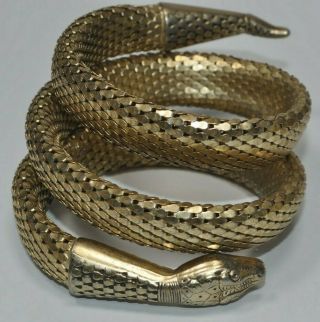 Vintage Whiting & Davis Gold Tone Snake/serpent Wrap Mesh Bracelet W/ 3 Coils