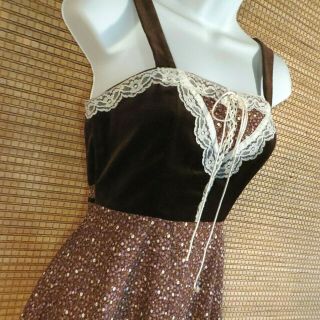 Gunne Sax Maxi Dress Prairie Boho Sleeveless Velveteen Cotton & Lace Trim 7 4