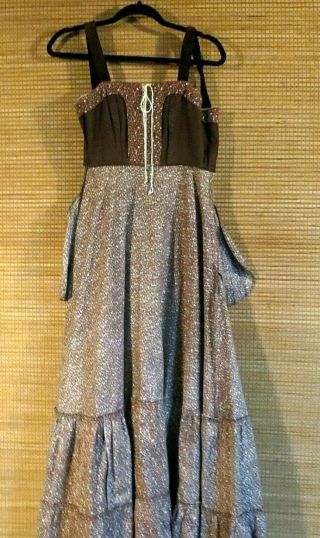 Gunne Sax Maxi Dress Prairie Boho Sleeveless Velveteen Cotton & Lace Trim 7 7