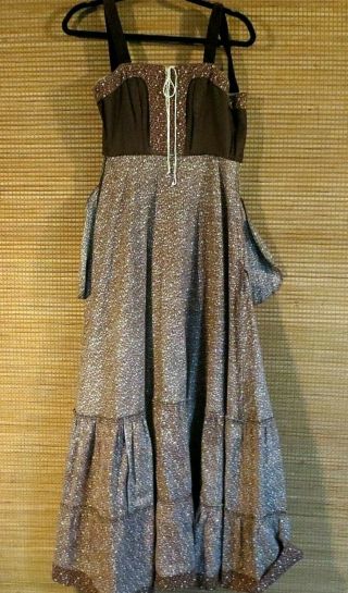 Gunne Sax Maxi Dress Prairie Boho Sleeveless Velveteen Cotton & Lace Trim 7 8