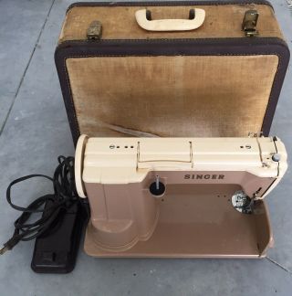 Singer 301a Short Bed Sewing Machine Two Tone Vintage 1955 Carrying Case