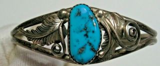 Vintage Southwest Old Pawn Sterling Silver - Turquoise Cuff Bracelet.  Signed " Rr "