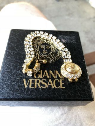 Authentic Gianni Versace Vintage Medusa Head Gold Rhinestone Bracelet