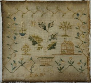 Small Early 19th Century French Motif Sampler By R.  Goguet - 1833
