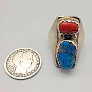 Vintage Turquoise And Sterling Silver Ring Signed
