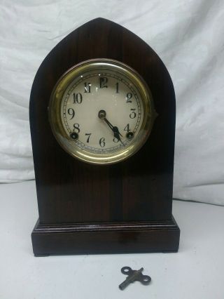 Antique Sessions Beehive Tombstone Inlaid 8 Day Mantle Clock Perfect