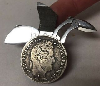 Vtg Eloi Pernet France 1834 Napoleon Silver 5 Franc Coin Knife Cigar Cutter